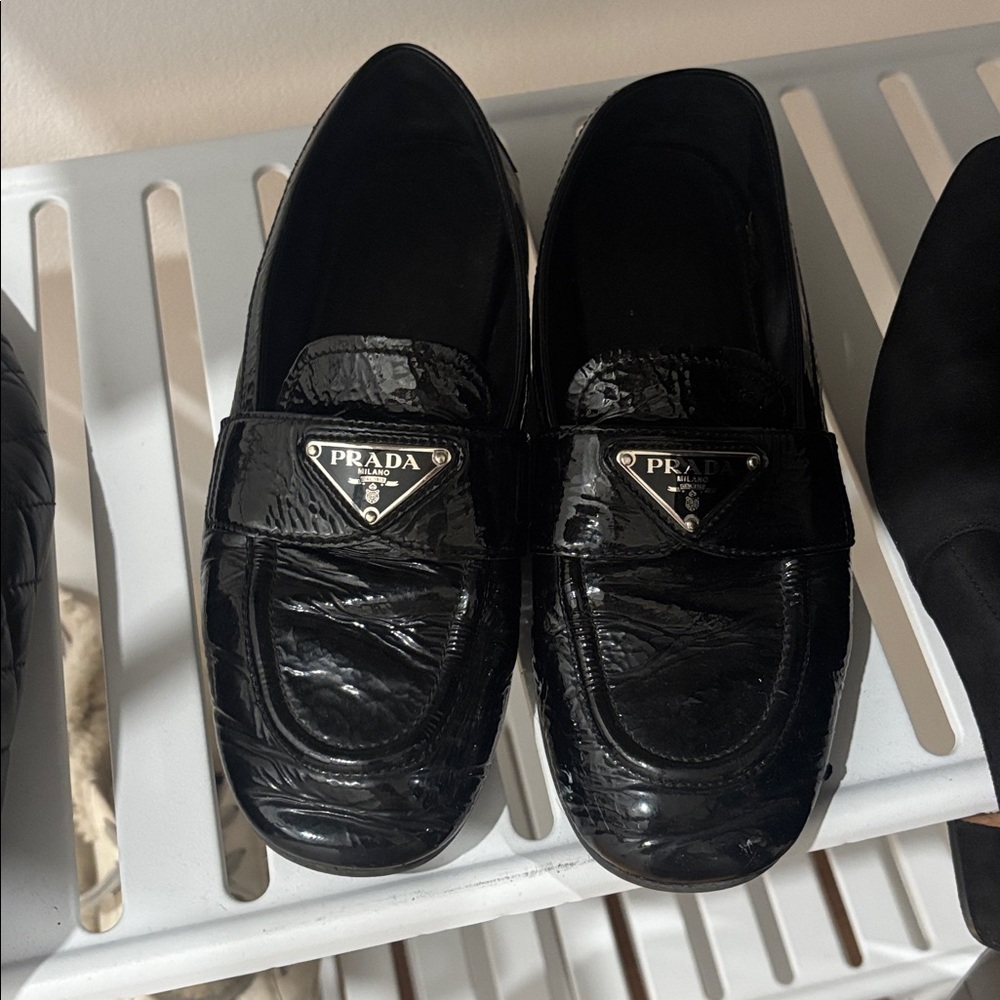 Prada Glossy Black Leather Loafers